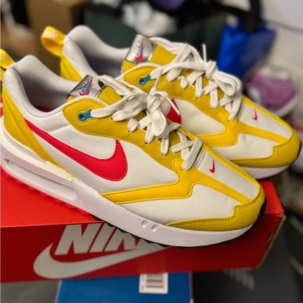 Nike Air Max Men's White and Yellow Sneakers with Red Accents